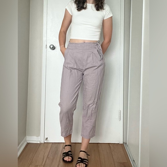Cropped Lilac Linen Pants - Picture 1 of 4